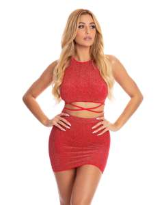 Pink Lipstick Midnight Sun Semi-Sheer Crop Top & Skirt Set