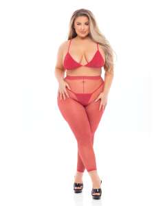 Pink Lipstick Tall Order 3-Piece Bralette, G-String & Leggings Set
