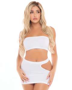 Pink Lipstick Femme Seamless Bandeau Top & Skirt Set