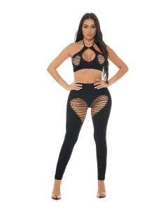 Pink Lipstick Heart Rate 2-Piece Halter Crop Top & Leggings Set