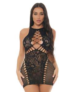 Pink Lipstick Money-Core Seamless Floral Lace Mini Dress