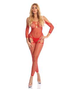Pink Lipstick In My Head Open Shoulder Net Bodystocking