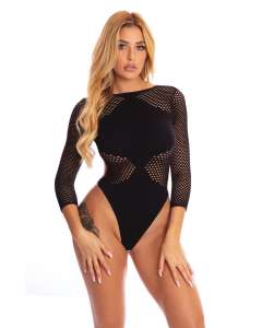 Pink Lipstick Definitive Diva Fishnet & Opaque Open Back Bodysuit