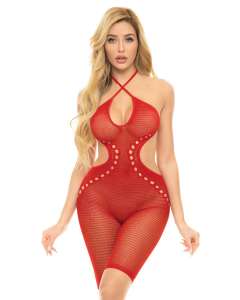 Pink Lipstick Fill Me In Sheer Net Open Back Bodystocking