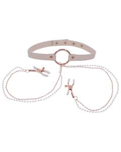 Sex & Mischief Peaches 'N CreaMe Collar with Nipple Clamps
