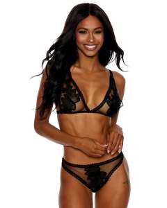 Shirley of Hollywood Mesh Floral Embroidered Bra & Panties Set