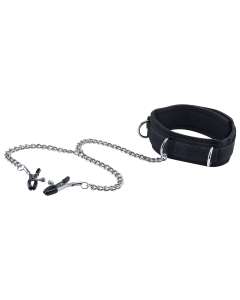 Shots Ouch Black & White Velcro Collar with Nipple Clamps