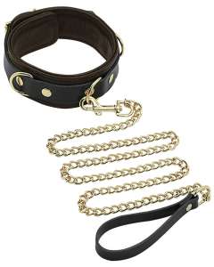 Spartacus Brown Leather Collar with Gold Accent Chain Leash