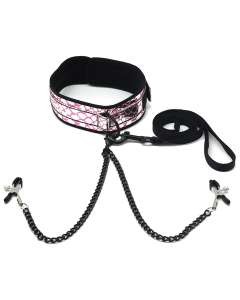 Spartacus Stone Print Collar with Leash & Nipple Clamps Set