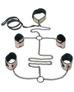 Spartacus Faux Leather Collar, Wrist, & Ankle Restraints Set with Leash