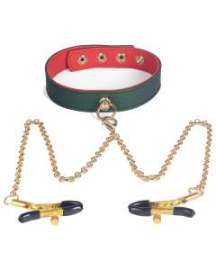 Spartacus VeganFetish PU Collar with Nipple Clamps