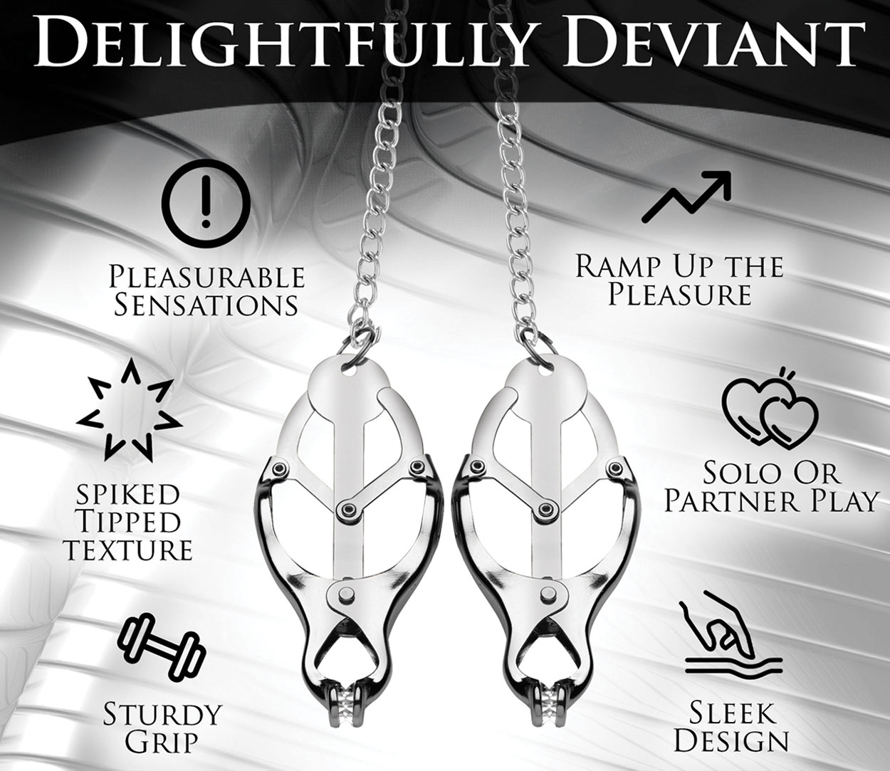 Master Series Tyrant Metal Spiked Clover Nipple Clamps Features